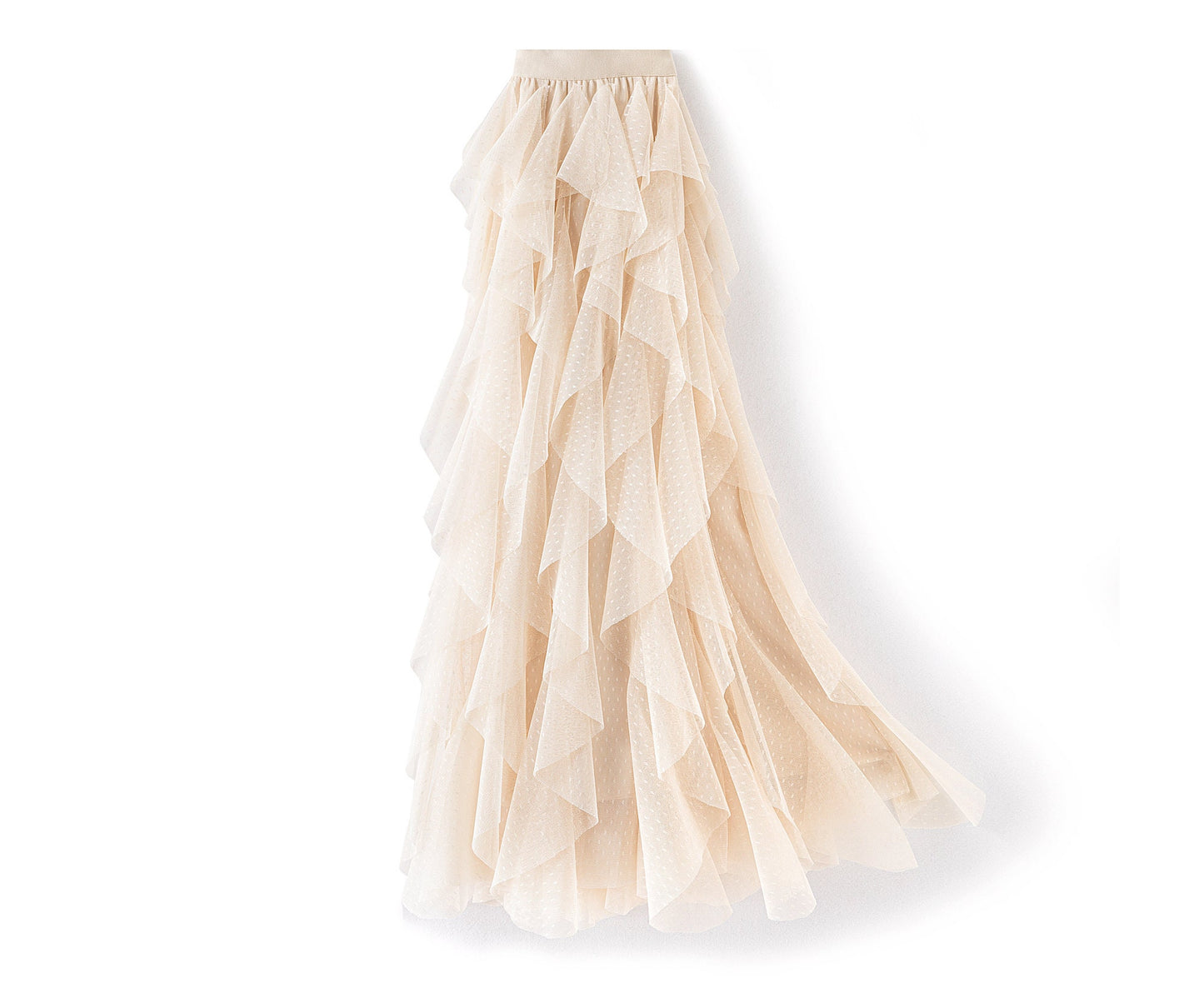 Enhanced Tiered Dot Tulle Skirt | Romantic Layered Cream Color Tulle Skirt | Cream Color Tulle Midi Skirt | Plus Size Tulle Skirt