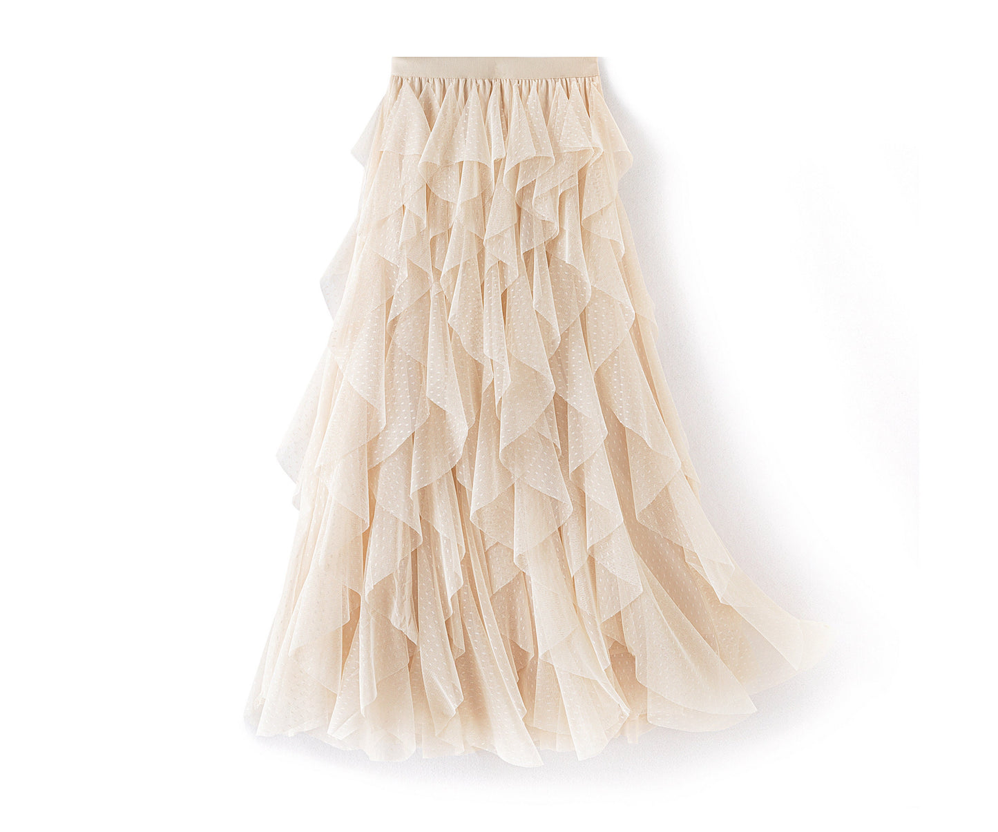 Enhanced Tiered Dot Tulle Skirt | Romantic Layered Cream Color Tulle Skirt | Cream Color Tulle Midi Skirt | Plus Size Tulle Skirt