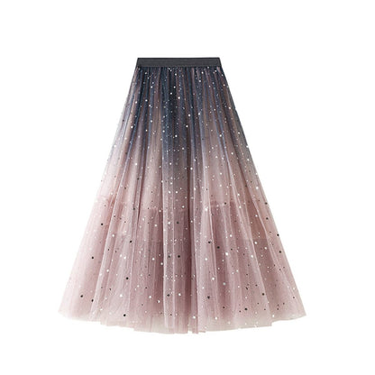 Sequin Star Embellished Tulle Midi Skirt | Sparkling Tulle Skirt | Party Skirt Holiday Skirt